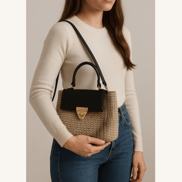 Sac artisanal unique , fait main en cuir et crochet – Élégance raffinée pour femme – Image 2