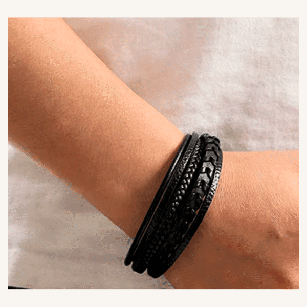 Bracelet cuir tressé multicouche – Style vintage homme – Image 3