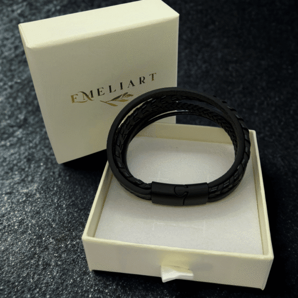 Bracelet cuir tressé multicouche – Style vintage homme – Image 5
