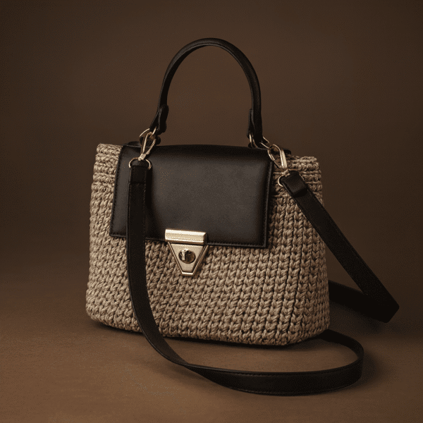 Sac artisanal unique , fait main en cuir et crochet – Élégance raffinée pour femme – Image 3