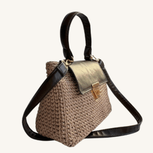 Sac artisanal unique , fait main en cuir et crochet – Élégance raffinée pour femme