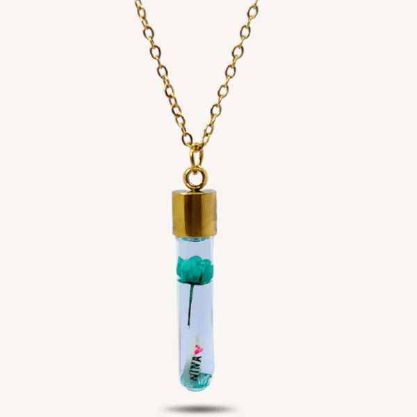Collier personnalisé avec prénom sur grain de riz - Cadeau fait main,“Rose Émeraude”