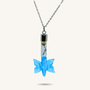 Collier personnalisé avec prénom sur grain de riz - Cadeau fait main, "Papillon Bleu"