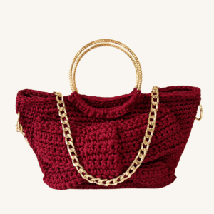 Sac à main crocheté bordeaux – Édition limitée avec chaîne dorée détachable